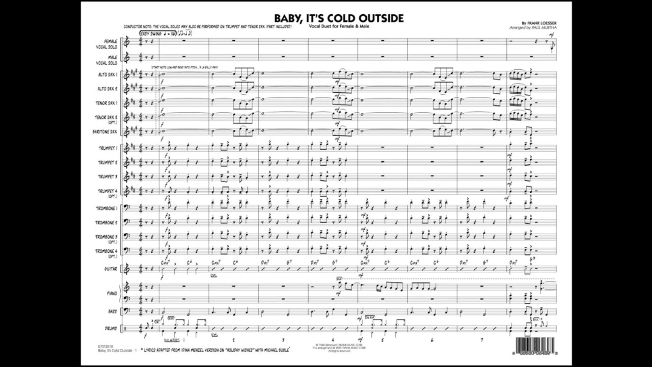Baby, It's Cold Outside by Frank Loesser/arr. by Paul Murtha