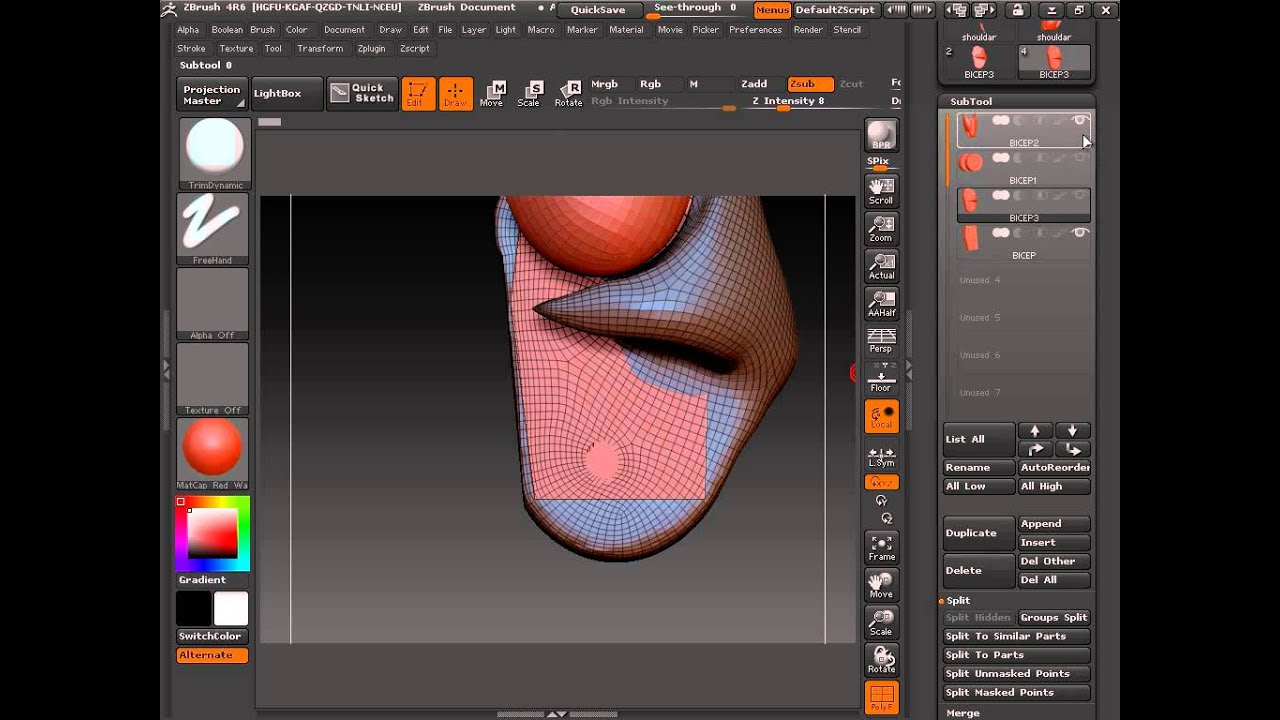 Zbrush 4R6 Surface blend using the dynamic and adaptive trim brushes )