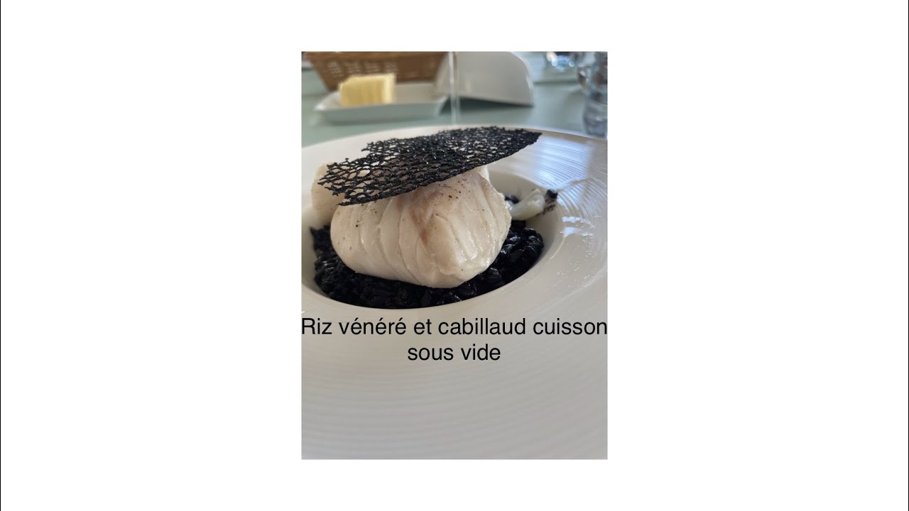 Riz vénéré et cabillaud en cuisson sous vide et dentelle de pain au Thermomix