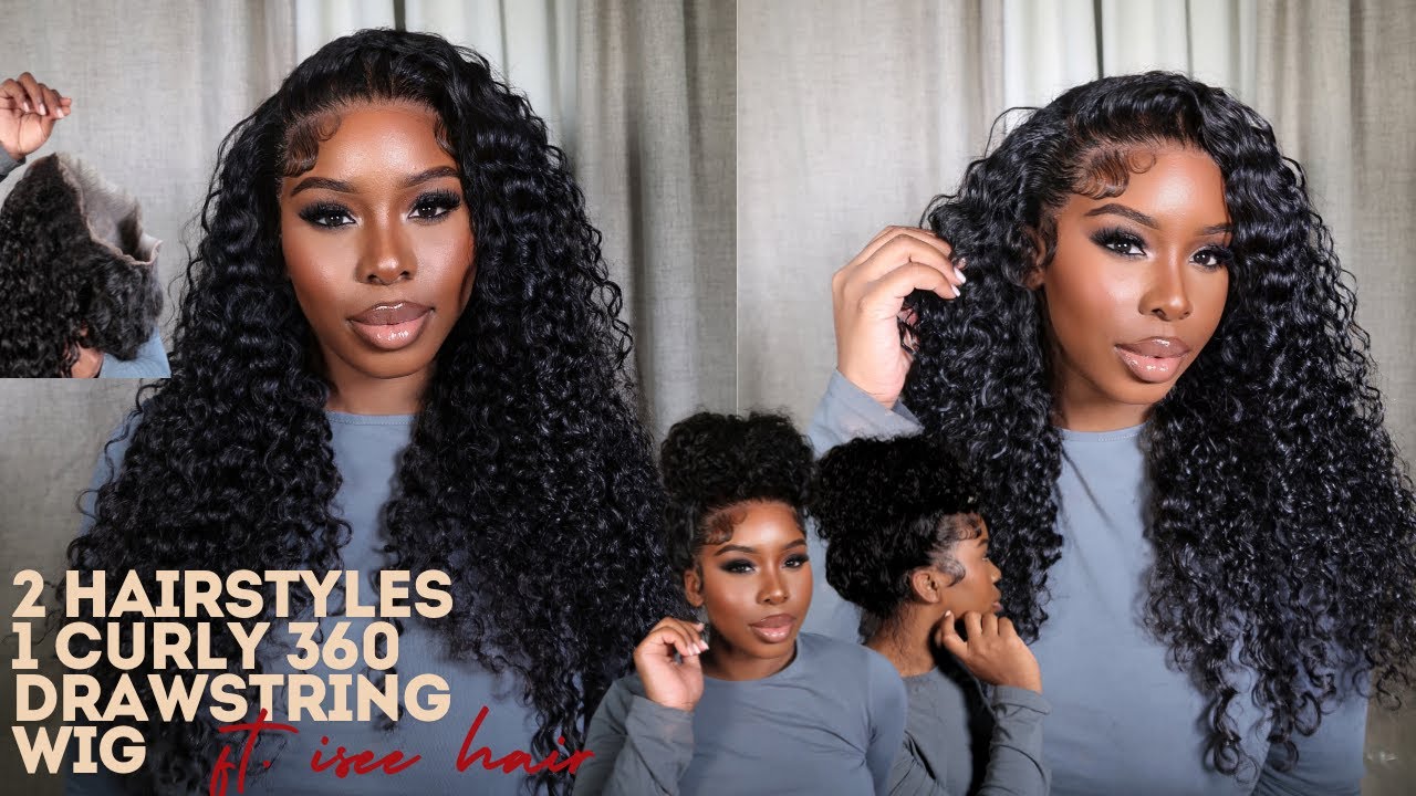 2 Hairstyles 1 Curly 360 Drawstring Wig Unit Install & Styling   ft.Isee Hair