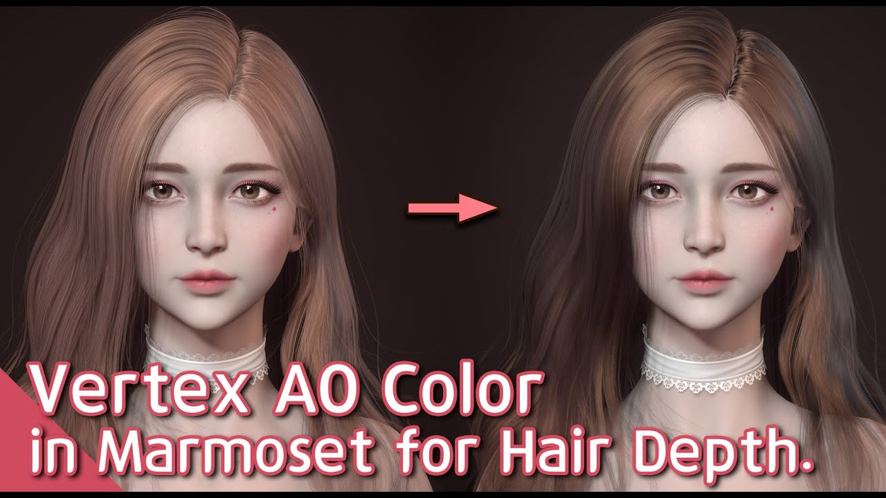 [JDStyles] Hair Vertex Color AO in Marmoset. 헤어버텍스컬러AO 적용하기.