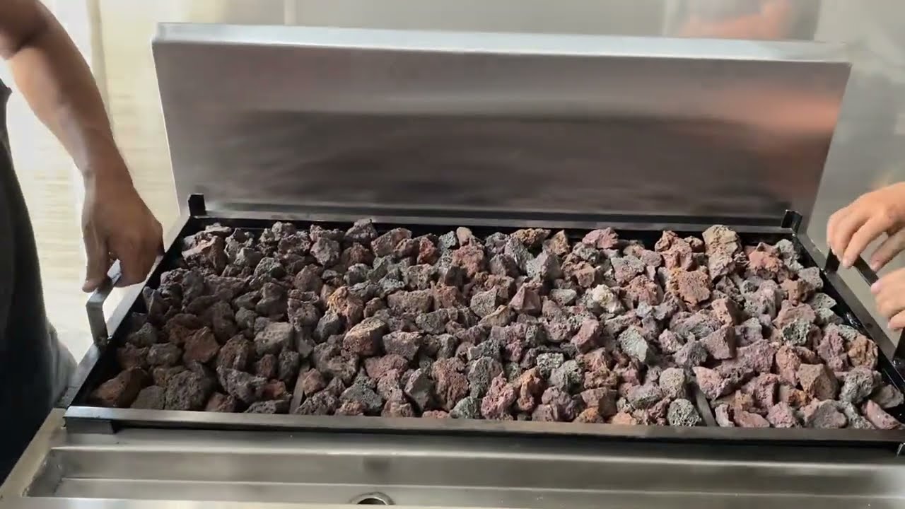 Asador Industrial Función con gas y piedra volcánica en Acero Inoxidable