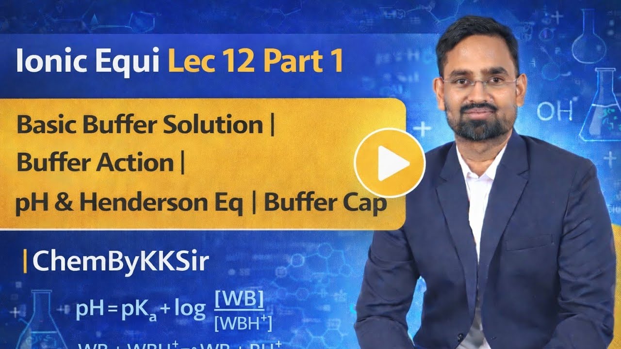 Ionic Equi Lec 12  Part 1| Basic Buffer Solution | Buffer Action | pH & Henderson Eq | Buffer Cap