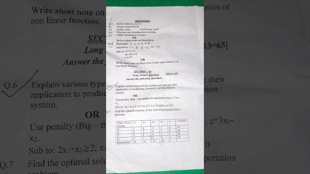MSc math 2nd year paper subject operations research 