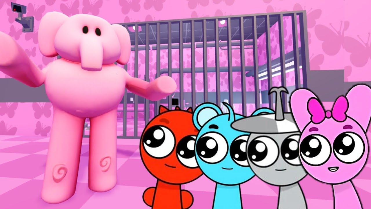 Sprunki Baby Pinki & Raddy & Sky & Clukr Played Elly's Prison Escape Obby in ROBLOX 
