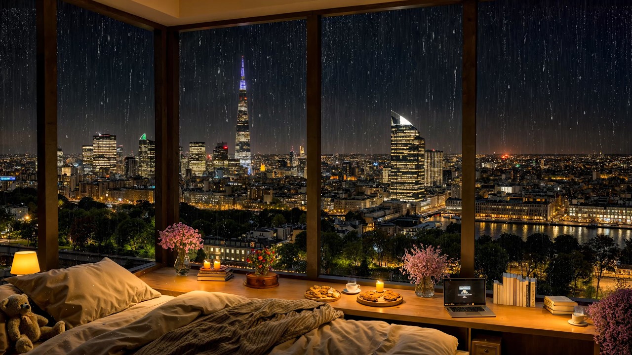 Cozy Night Jazz with Soothing Rain Sounds 🌃🌧️ Peaceful Bedroom Ambience for Relaxation, Deep Sleep