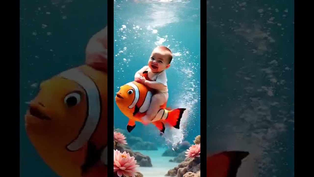 Baby swimming with fish #flyingwithbaby #funny