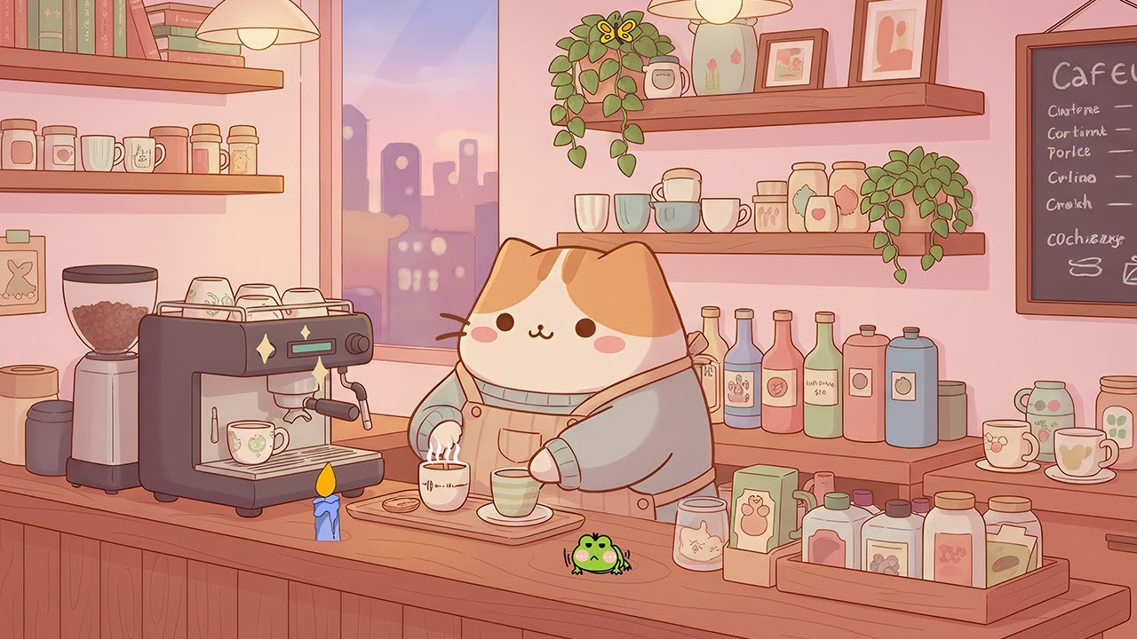 Pusheen’s Cozy Coffee Shop ✨ Lofi Beats for Spring Chill Time 🍮 Relax & Focus with Gentle Vibes