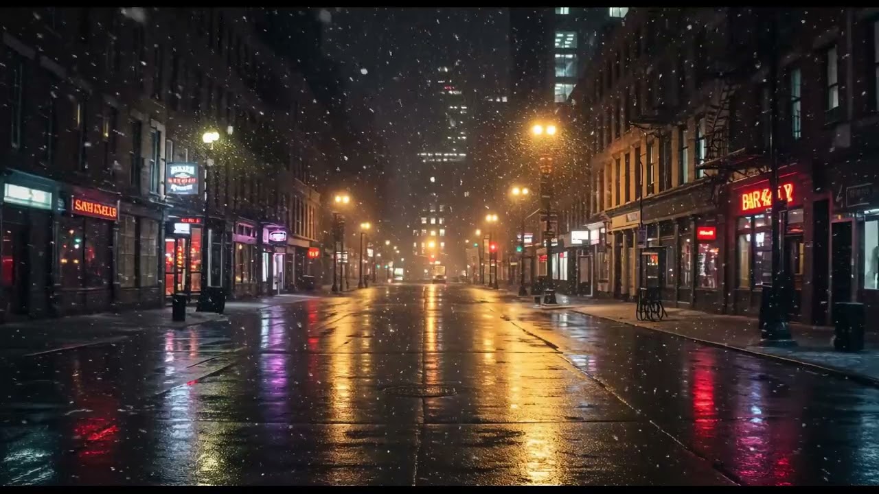 🌨️ Snowfall on Empty Streets | Late Night City Jazz Ambience