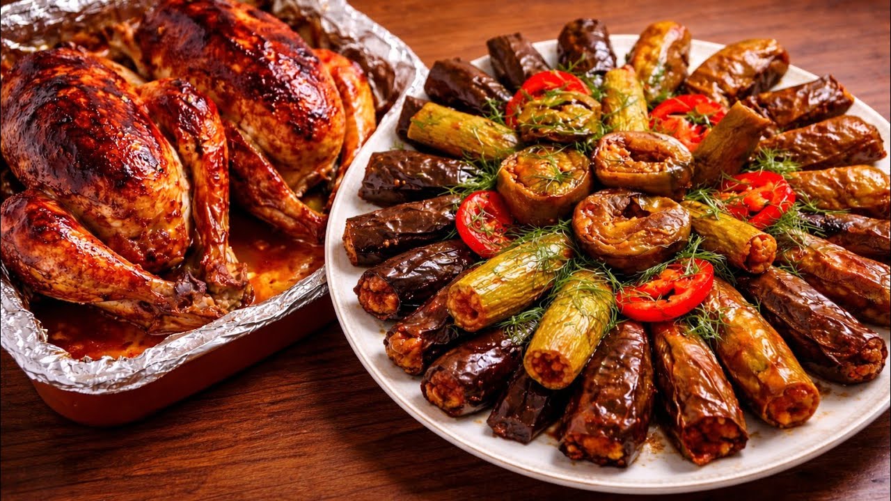 عزومة رمضان تشرف🔥 فراخ مشوية و محشية ورق عنب  مفلفل مع محشي مشكل ورز مبهر👌