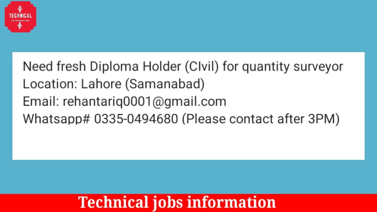 DAE Civil Technology Job In Lahore Lasted Jobs Information |2022