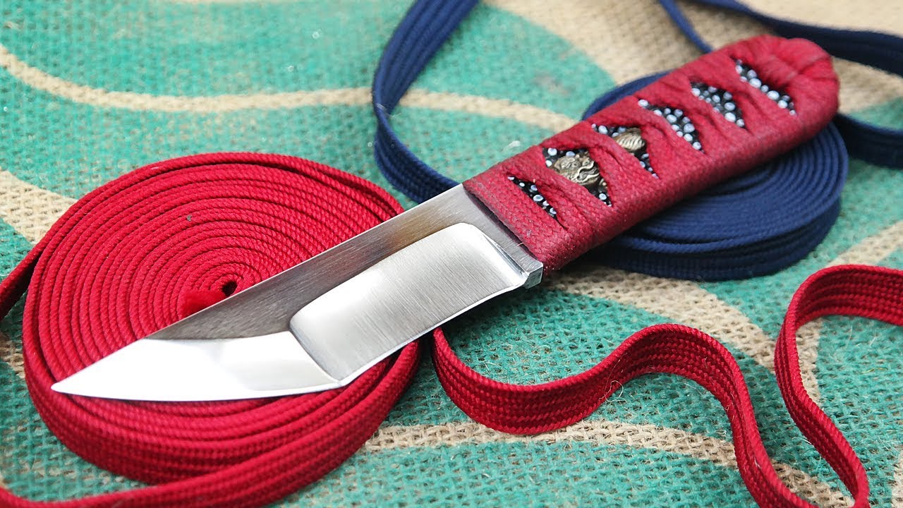 붉은 손잡이의 단도 칼 만들기 / Knife Making - Tanto Knife (with Tsukamaki Wrap)