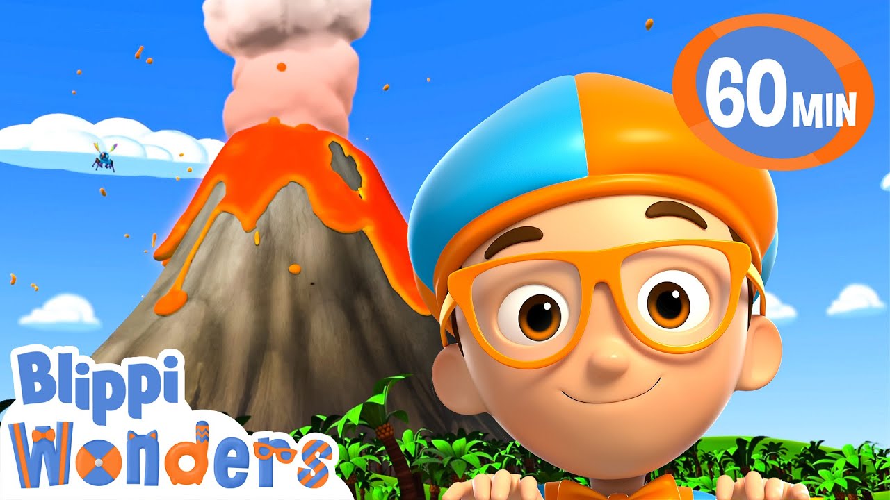 Blippi flies down a Volcano to play Floor is Lava ! | Blippi Wonders Educational Videos for Kids