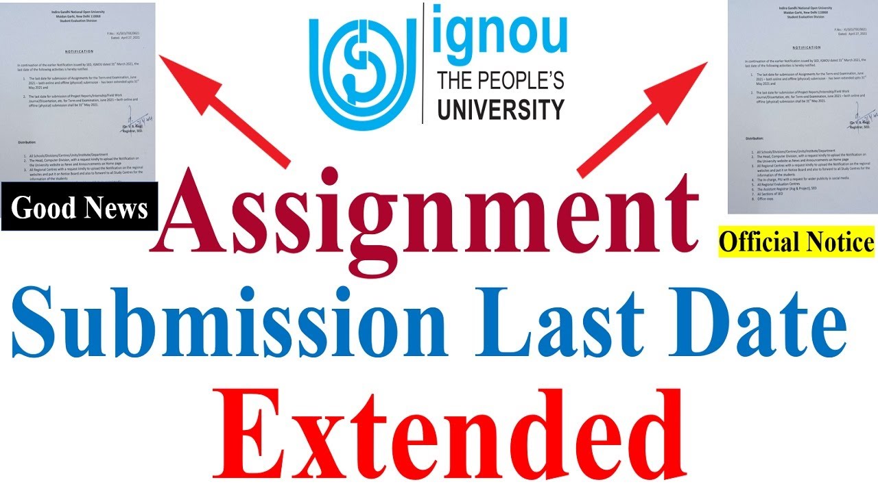 [Breaking News] IGNOU June 2021 Assignment Submission Last Date Extended For All Course & Programme