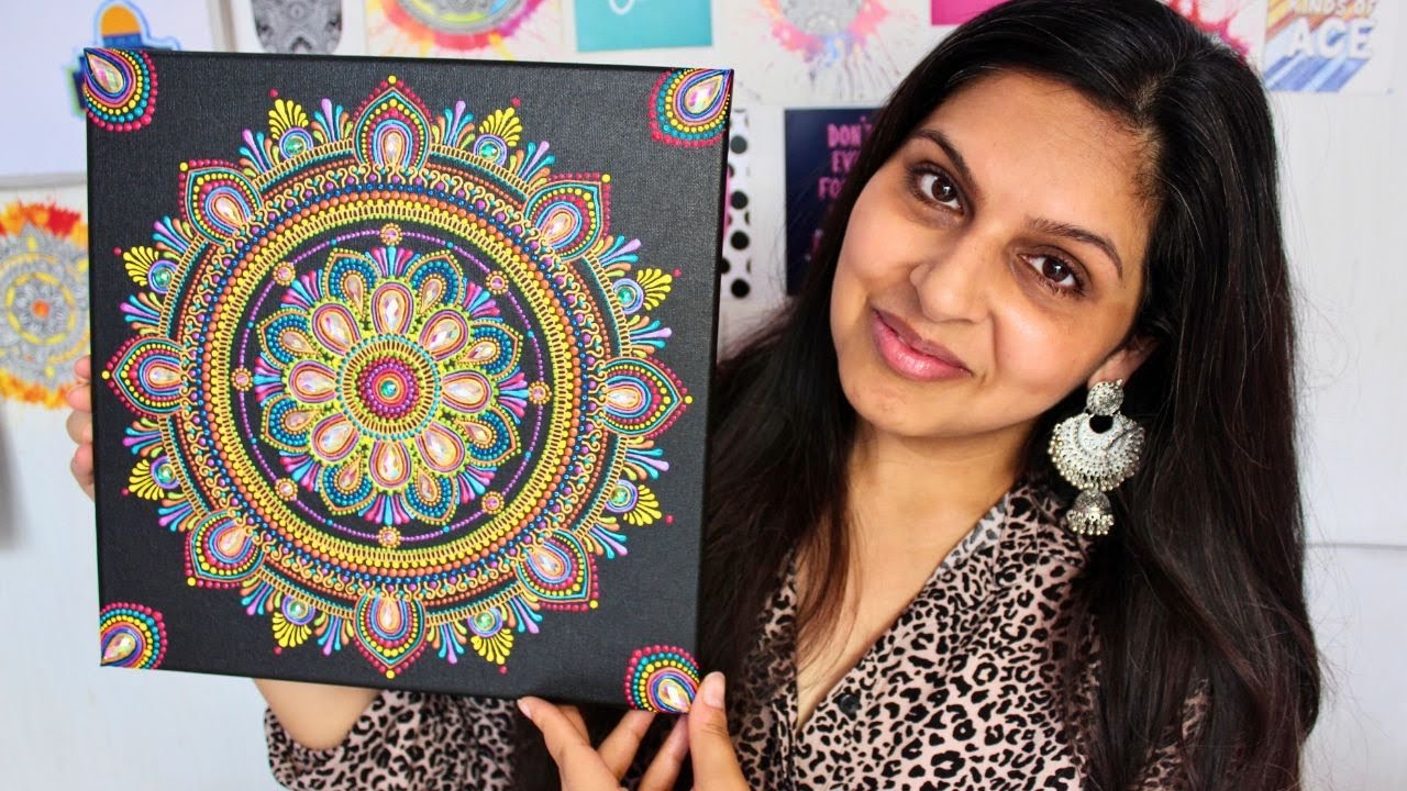 'The Colours of My Soul' Mandala Canvas Art Using Acrylic Paint Cones & Rhinestones | Healing Art  ✨