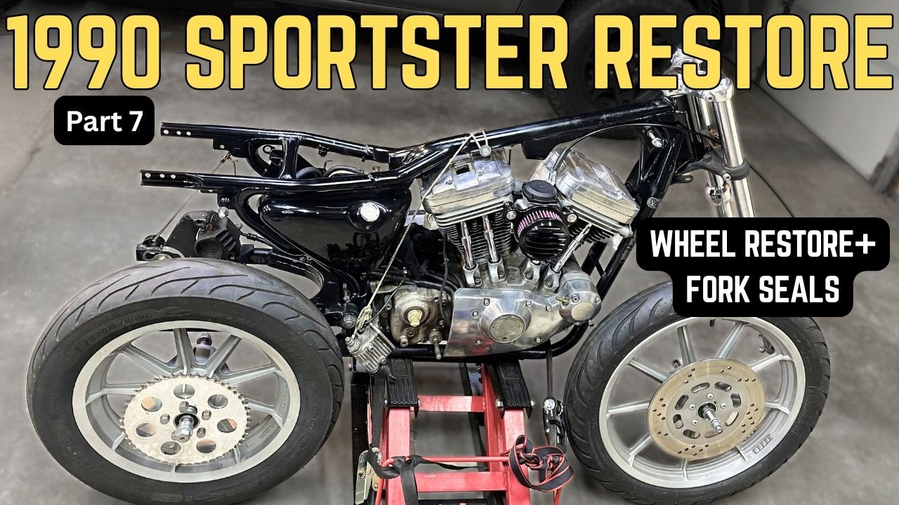SPORTSTER RESTORE Part 7.  FULL WHEEL RESTORE & FORK SEALS.  1990 Harley Davidson Sportster 883.