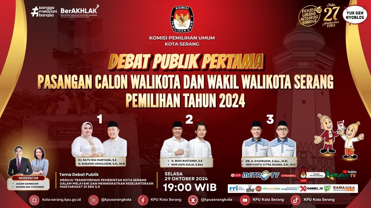 DEBAT PUBLIK PERTAMA PASANGAN CALON WALKOTA DAN WAKIL WALIKOTA SERANG PADA PEMILIHAN TAHUN 2024