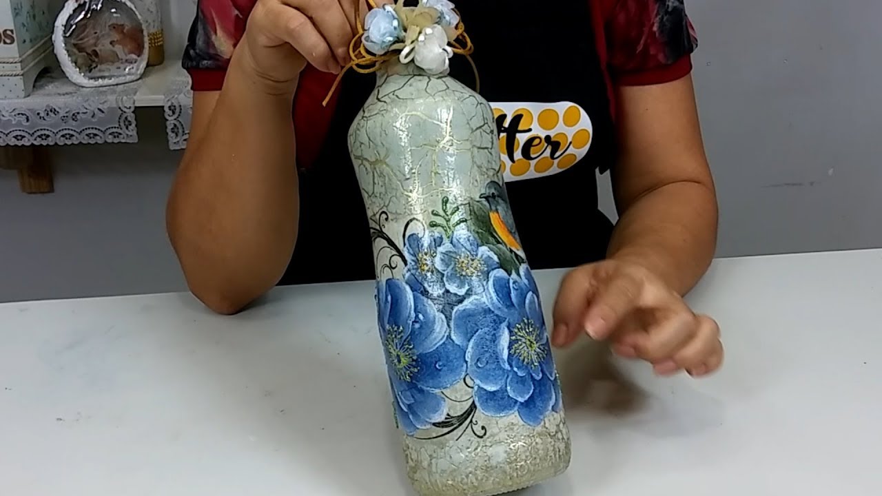 SEGREDOS DO CRAQUELÊ!!!! Decoupage na Garrafa de vidro  -  Artesanato