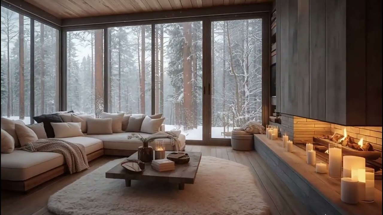 Winter Piano Ambience ❄️ Snow Outside | Peaceful Cozy Room