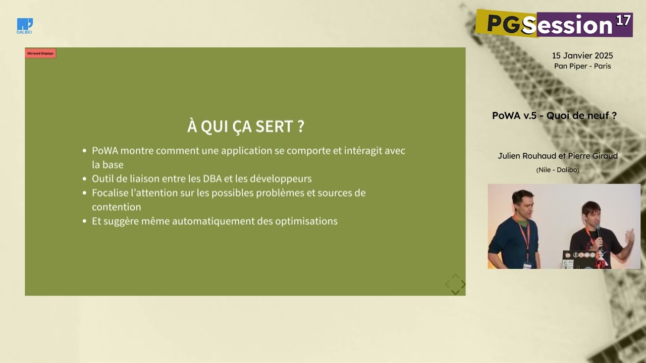 PoWA v.5 : quoi de neuf ?, par Julien Rouhaud (Nile) et Pierre Giraud (Dalibo)