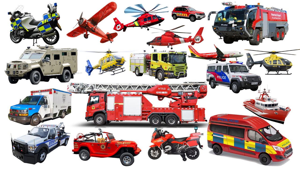 Vehicles | Learn Emergency Vehicles 🚒🚑🚒 | Rescue Vehicles, Train & Planes, Constructions & More