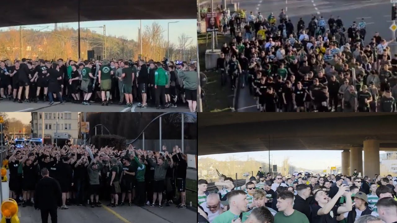 Celtic Fans CORTEO MARCH To Stuttgart Stadium For Europa League Playoff 
