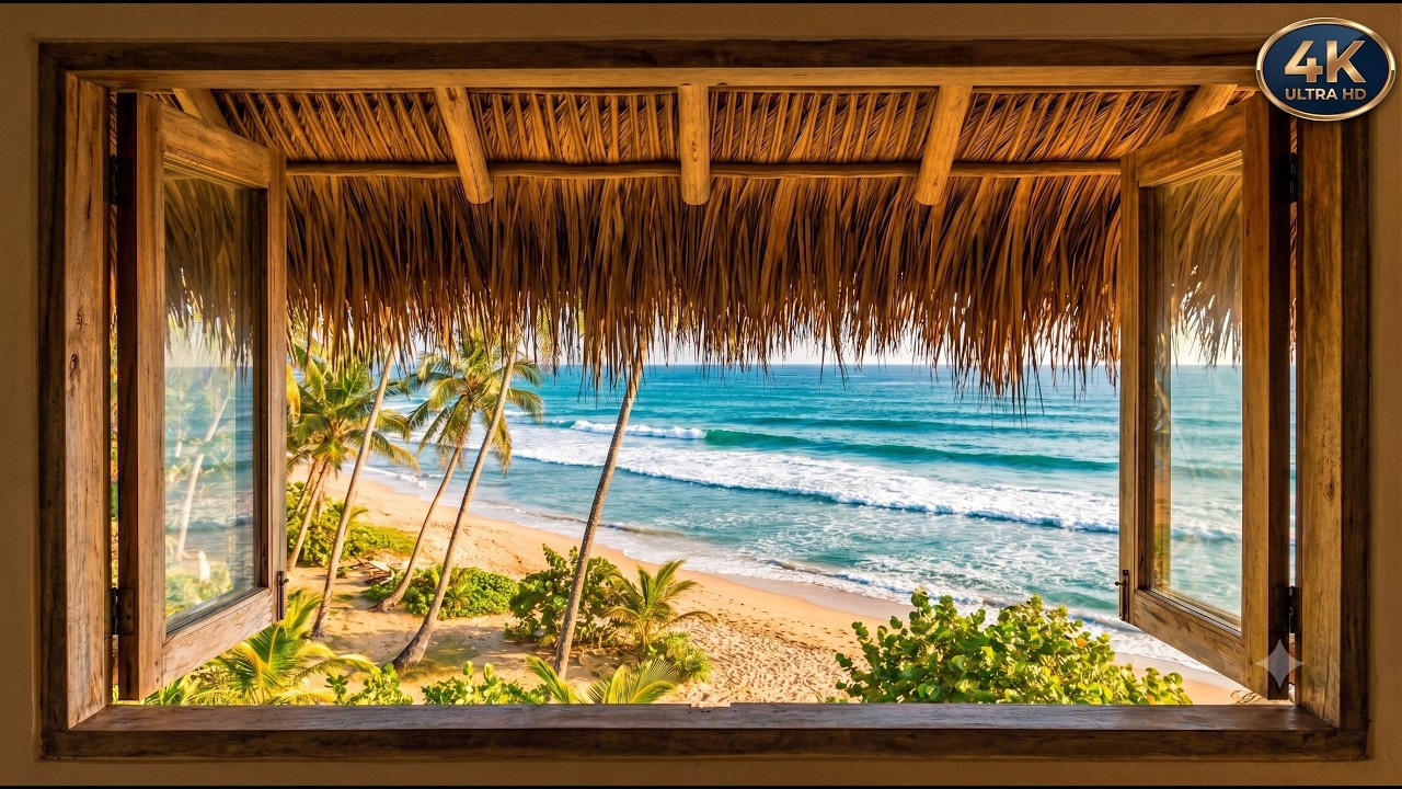 Beach Window Ambience🏝️ 🌊 | Ocean Waves & Seagulls | 2 Hours
