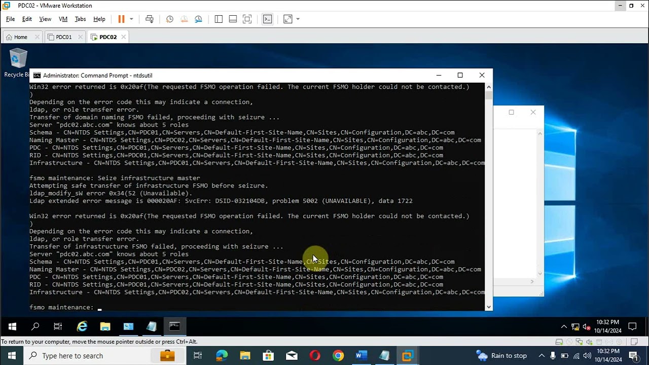 Seize FSMO roles in Windows server 2019 Domain environment