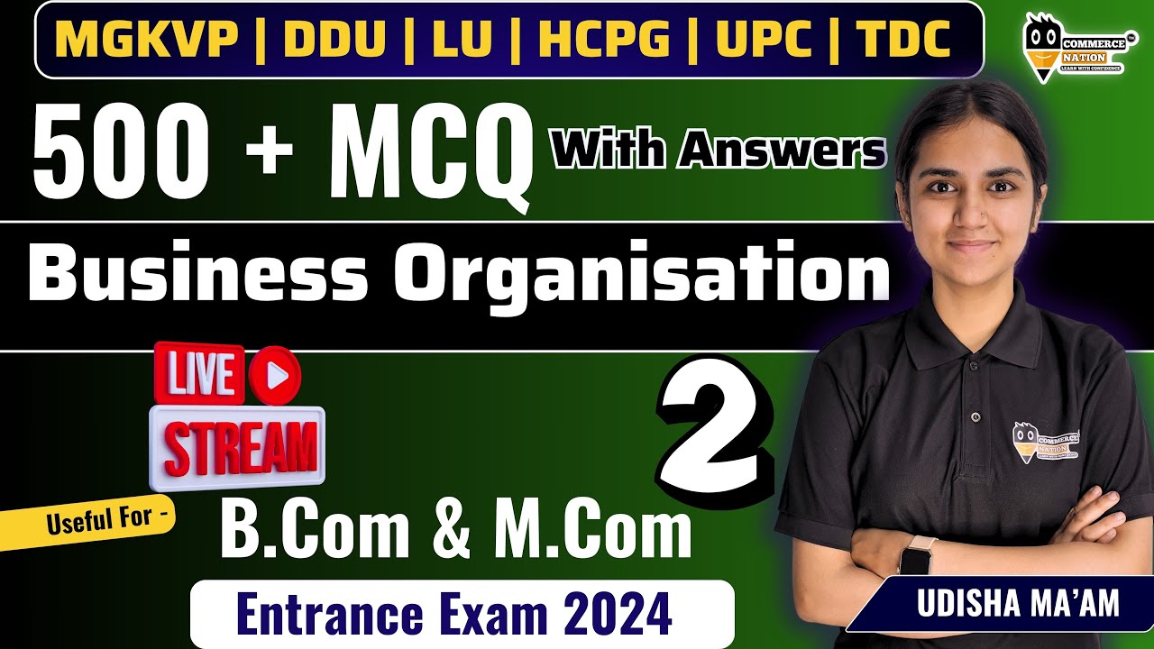 Business Organisation | Lec -2 |  important Mcqs | Bcom/BBA/M.Com | For MGKVP | DDU |  Entrance Exam