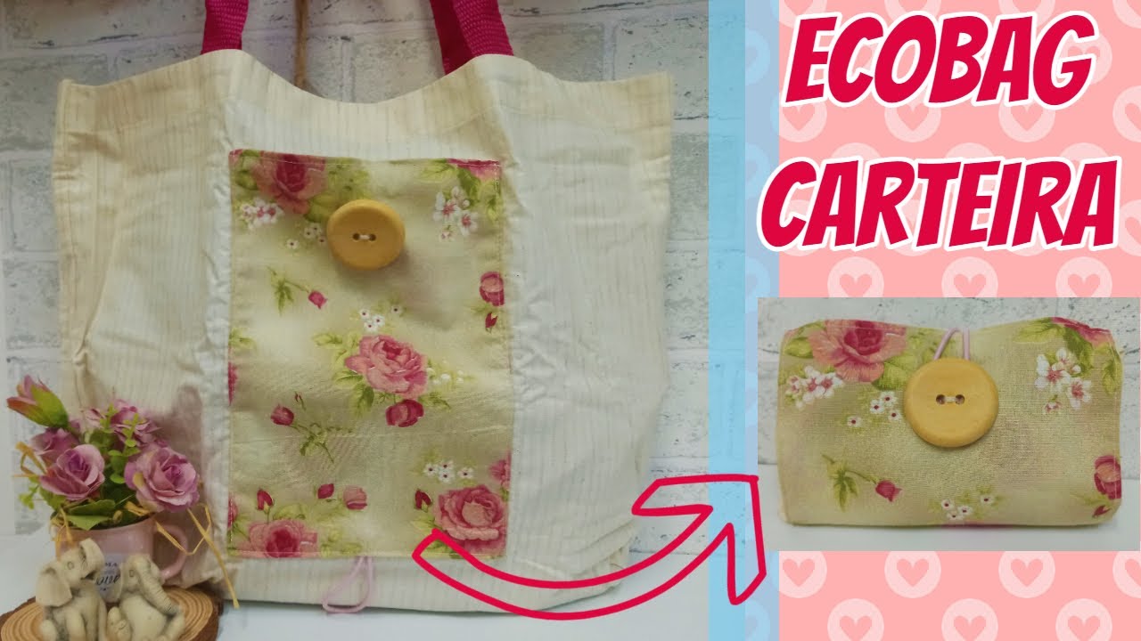 Como Fazer Ecobag que vira Carteira - Bolsa Ecológica na Máquina Doméstica - Costura Iniciante