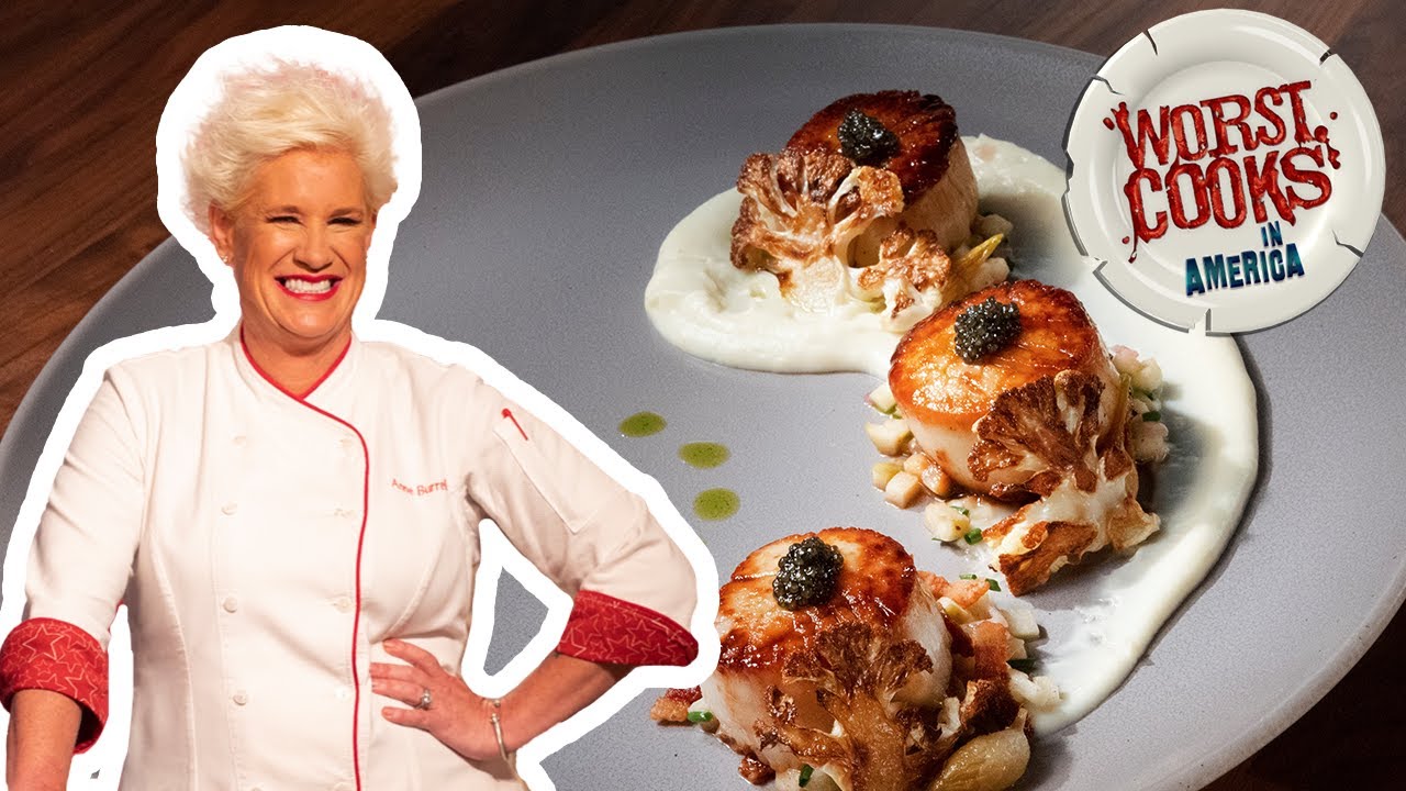Anne Burrell's Seared Scallops with Cauliflower Puree | Worst Cooks in America | Food Network