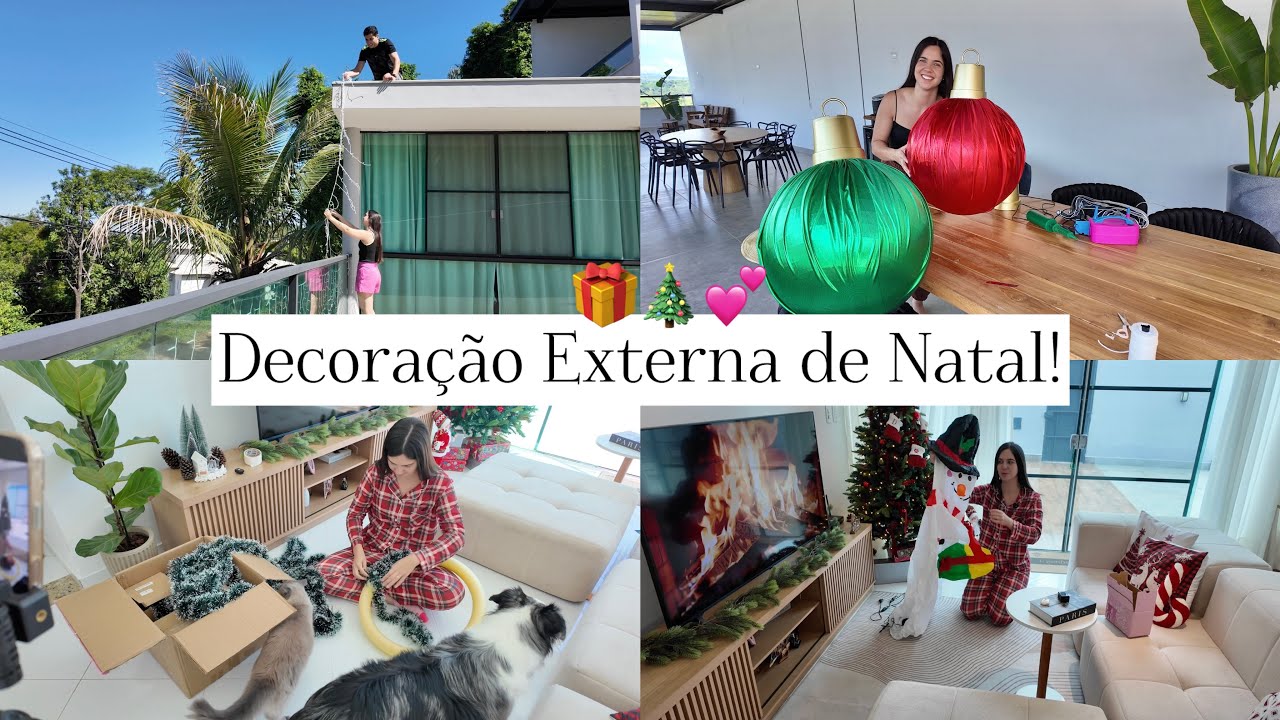 Decoração de Natal 2025 na parte externa 🎄✨ Bolas gigantes + luzes + guirlanda!