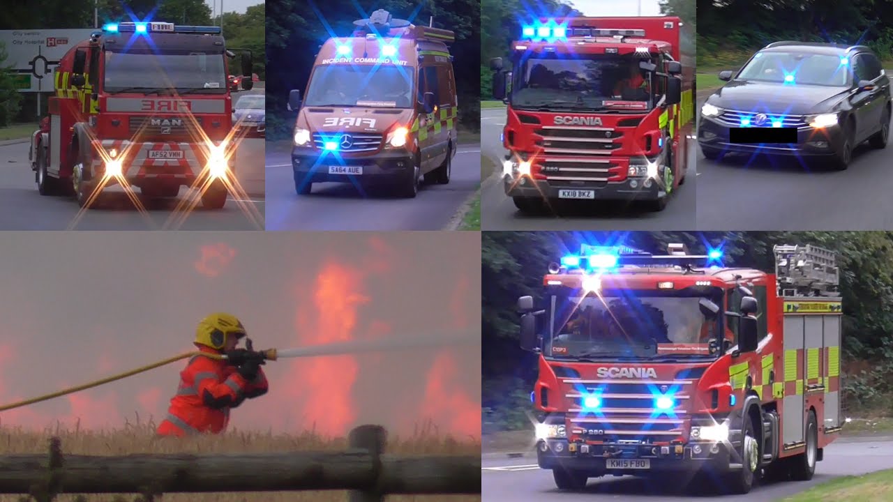 VOLUNTEER Fire Brigade Responding! Fire Engines Responding To Field Fire In Peterborough!