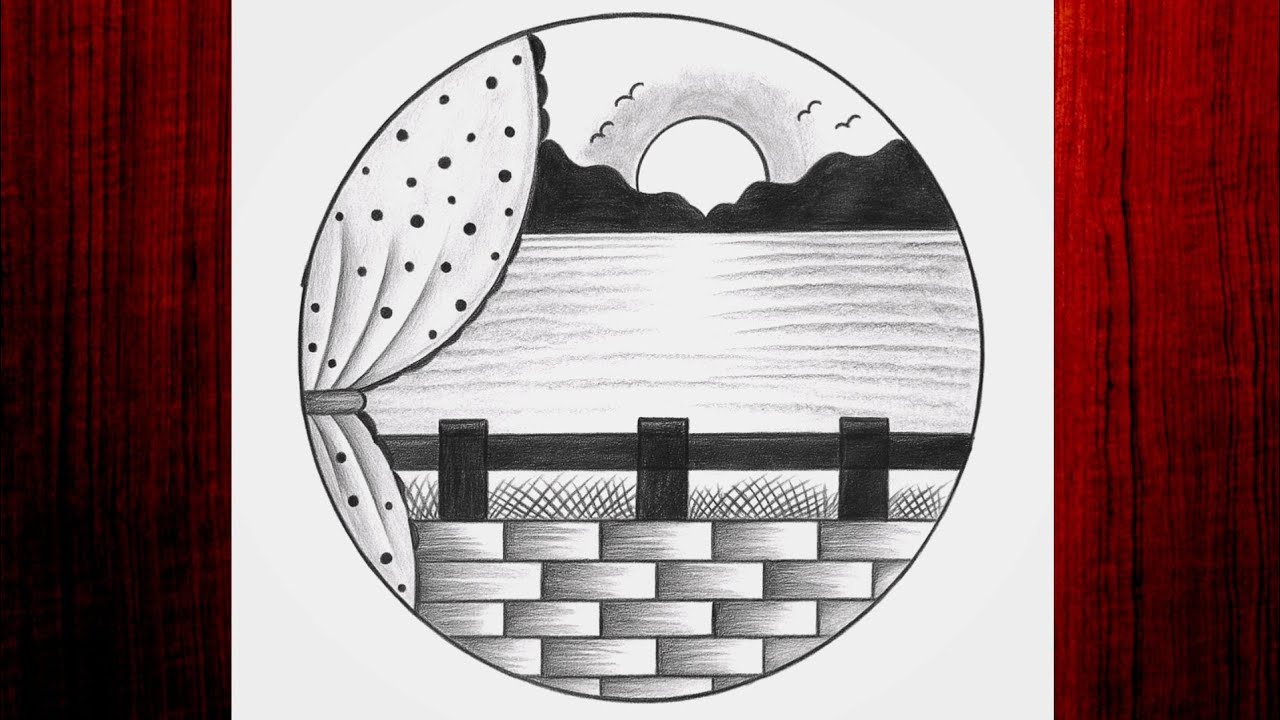 Easy circle scenery drawing /Easy drawing ideas for beginners/ How to draw pencil sketch drawing