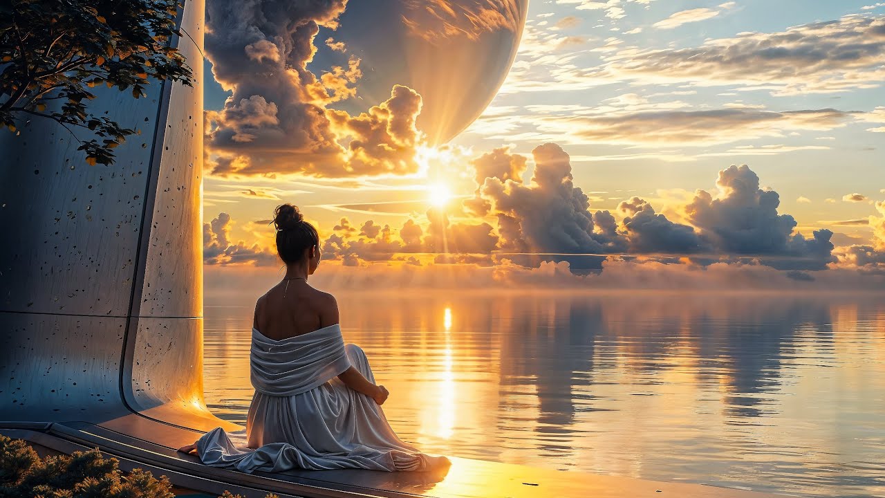 Cosmic Portal Sunset Girl 🌅 Ethereal Meditation Journey