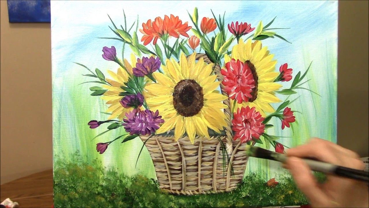 How to paint a Basket of Harvest Flowers in Acrylic ~ Part 3 of 3