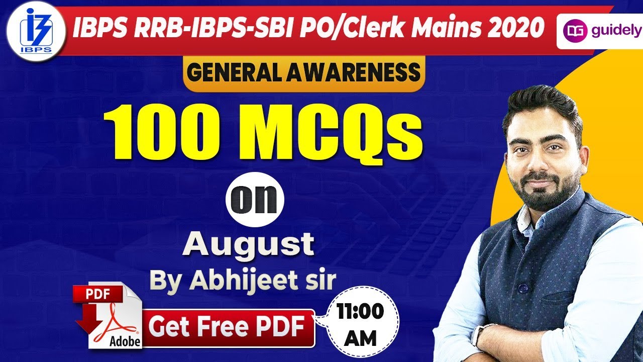 100 MCQs on August Current Affairs | IBPS RRB | SBI PO/Clerk 2020 | GA by Abhijeet Sir
