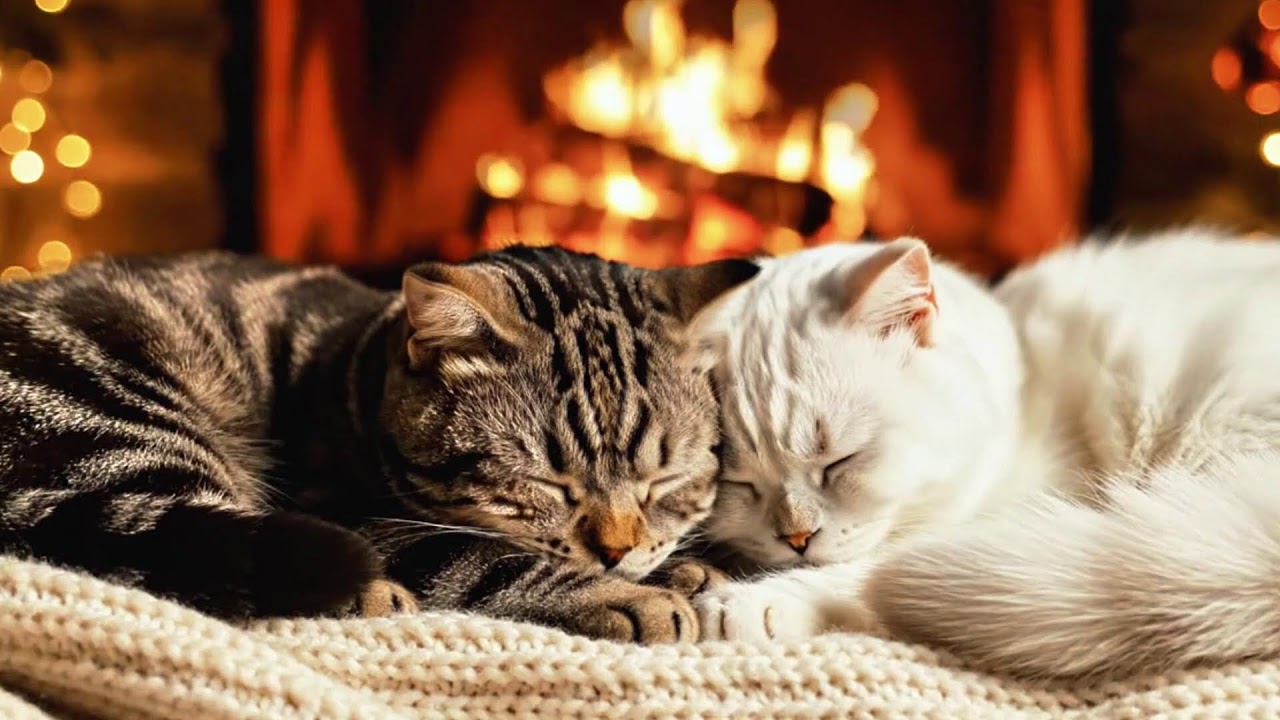 Cozy Purring Cat ASMR 😸 | Peaceful Fireplace Evening & Gentle Cat Purring Sounds for Deep Sleep 😴🔥