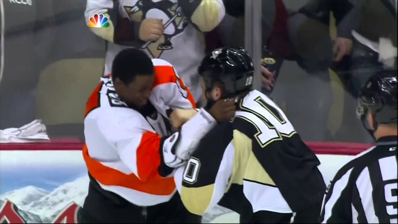 Tanner Glass vs Wayne Simmonds fight Feb 20 2013 Philadelphia Flyers vs Pittsburgh Penguins NHL