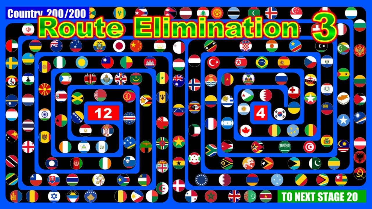 Route Elimination 3 ~200 countries marble race~ in Algodoo | Marble Factory