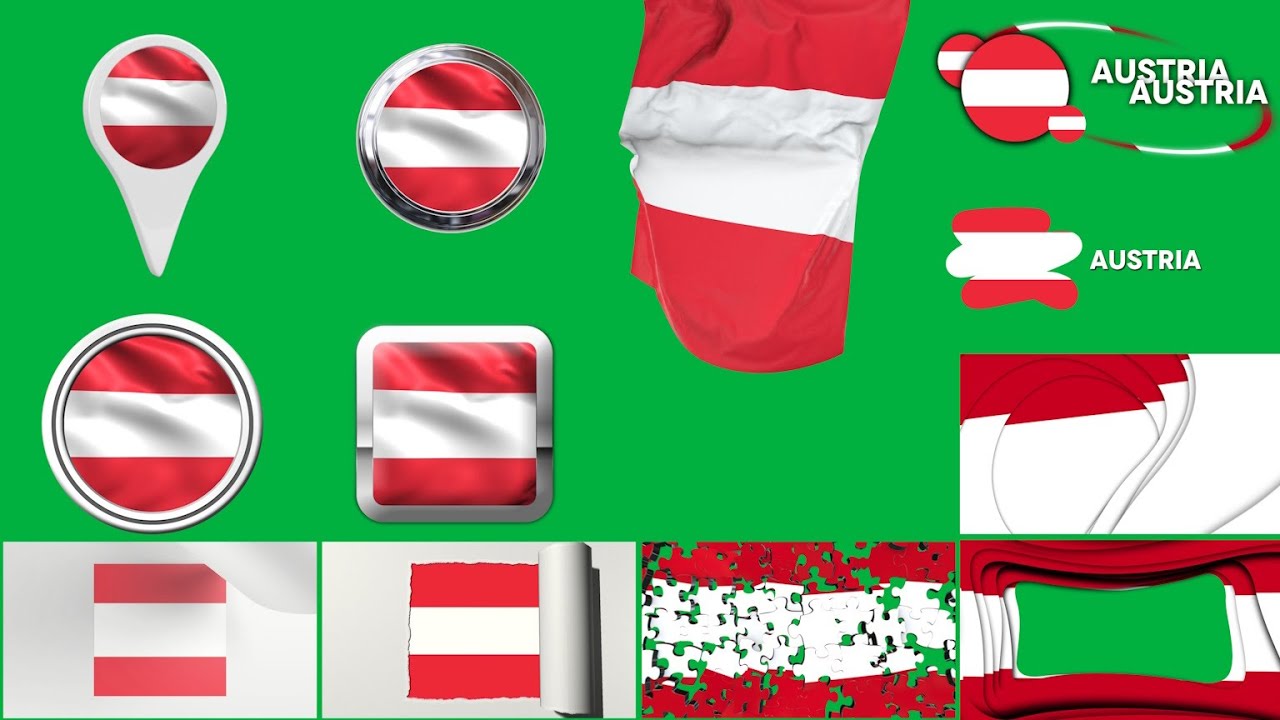 Austria Multi Flag PACK Green Screen + Alpha