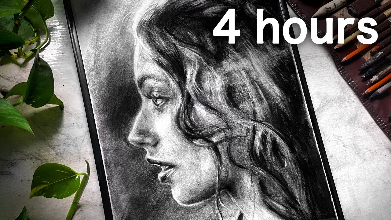 ASMR 4 Hours of Drawing a Realistic Portrait  - No Talking