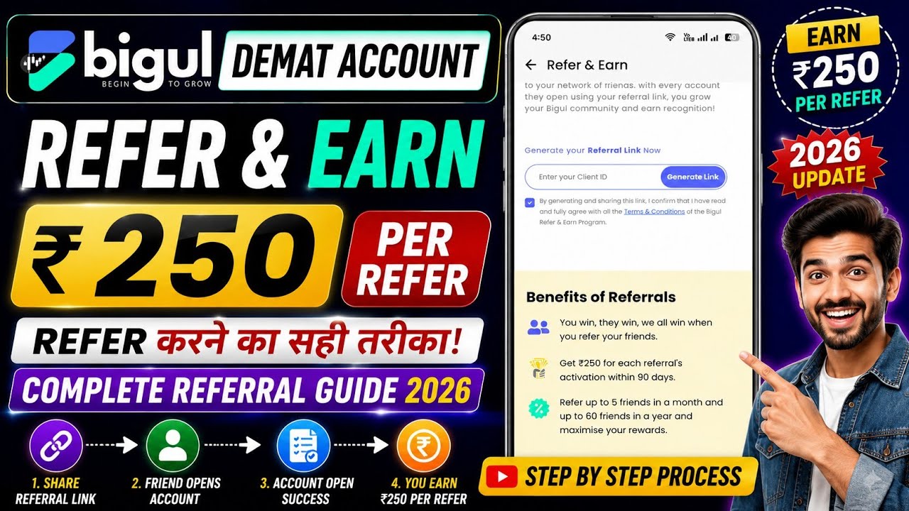 Bigul Refer And Earn 2026 | Bigul Demat Account Referral Program ₹250 Per Refer