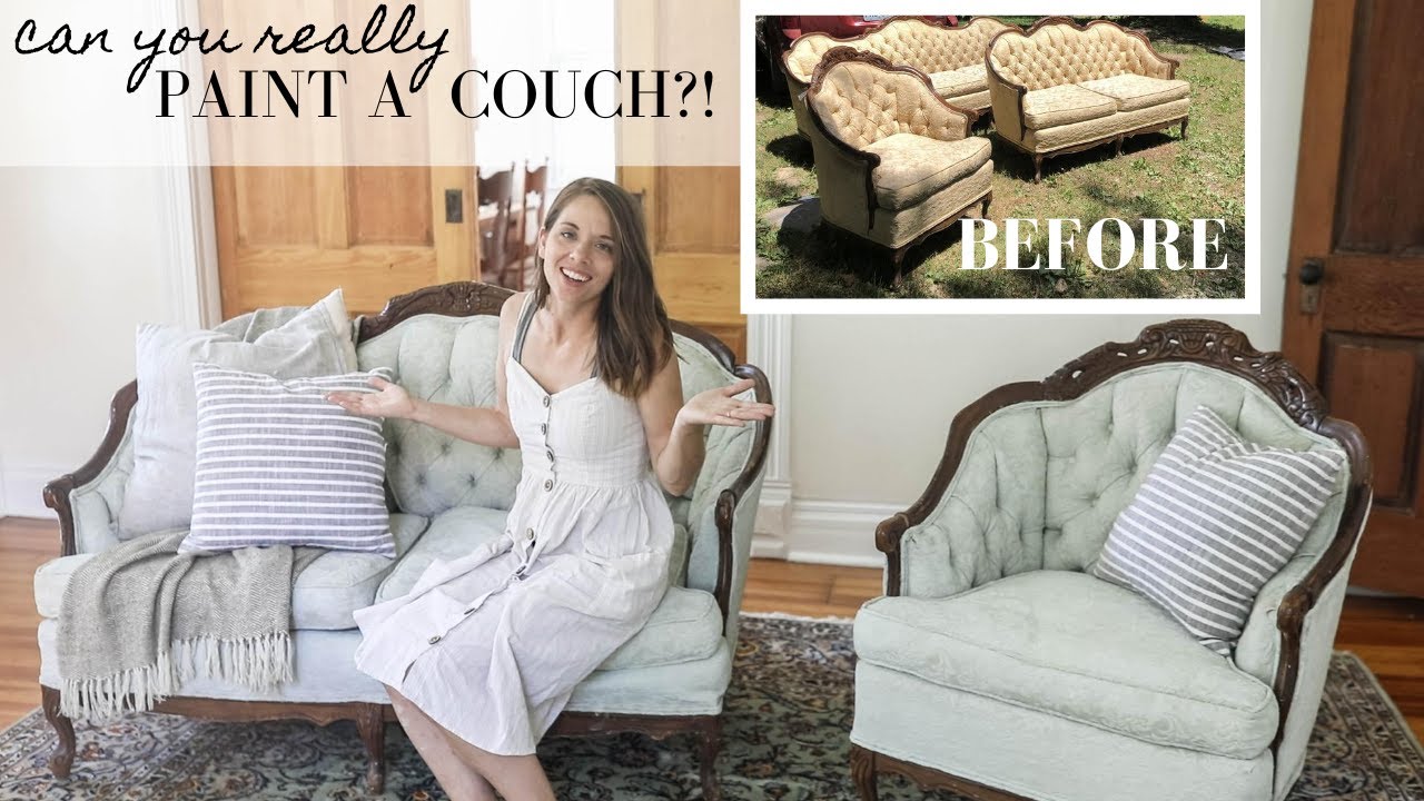 I painted my couch! | Antique sofa makeover | chalk painted upholstery