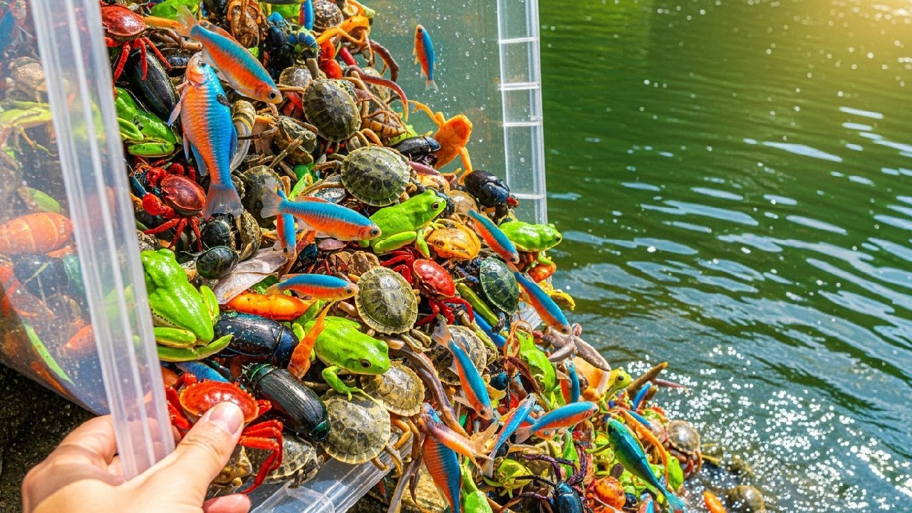 Unbelievable Catch & Release! Colorful Fish, Crabs, Frogs & Insects Back to the Lake