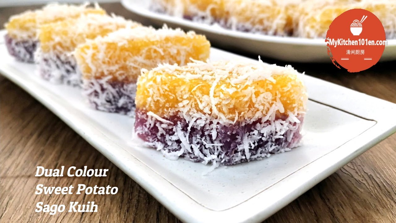 Dual Colour Sweet Potato Sago Kuih | MyKitchen101en