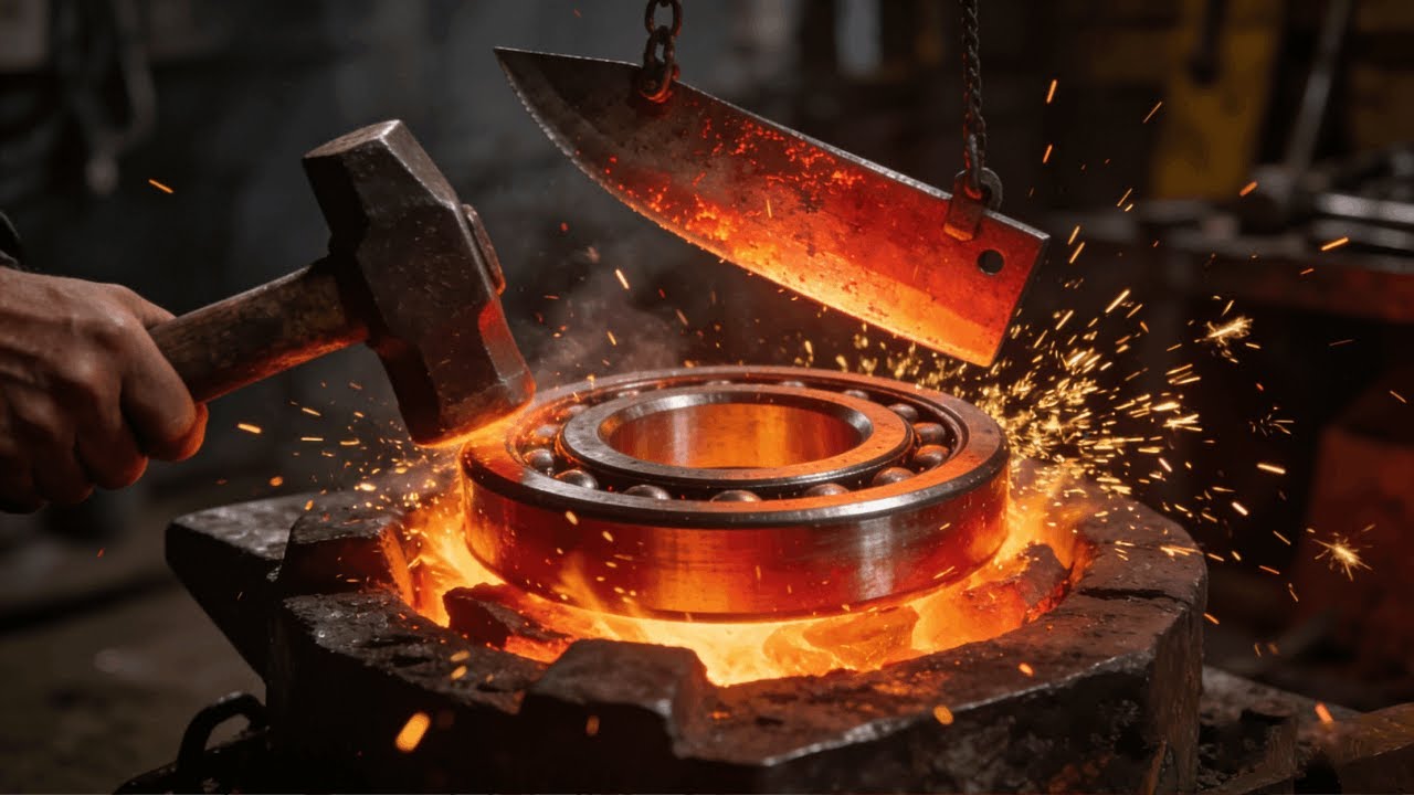 A boss from Guangdong sent me a bearing, wanting me to forge a Damascus steel kitchen knife.