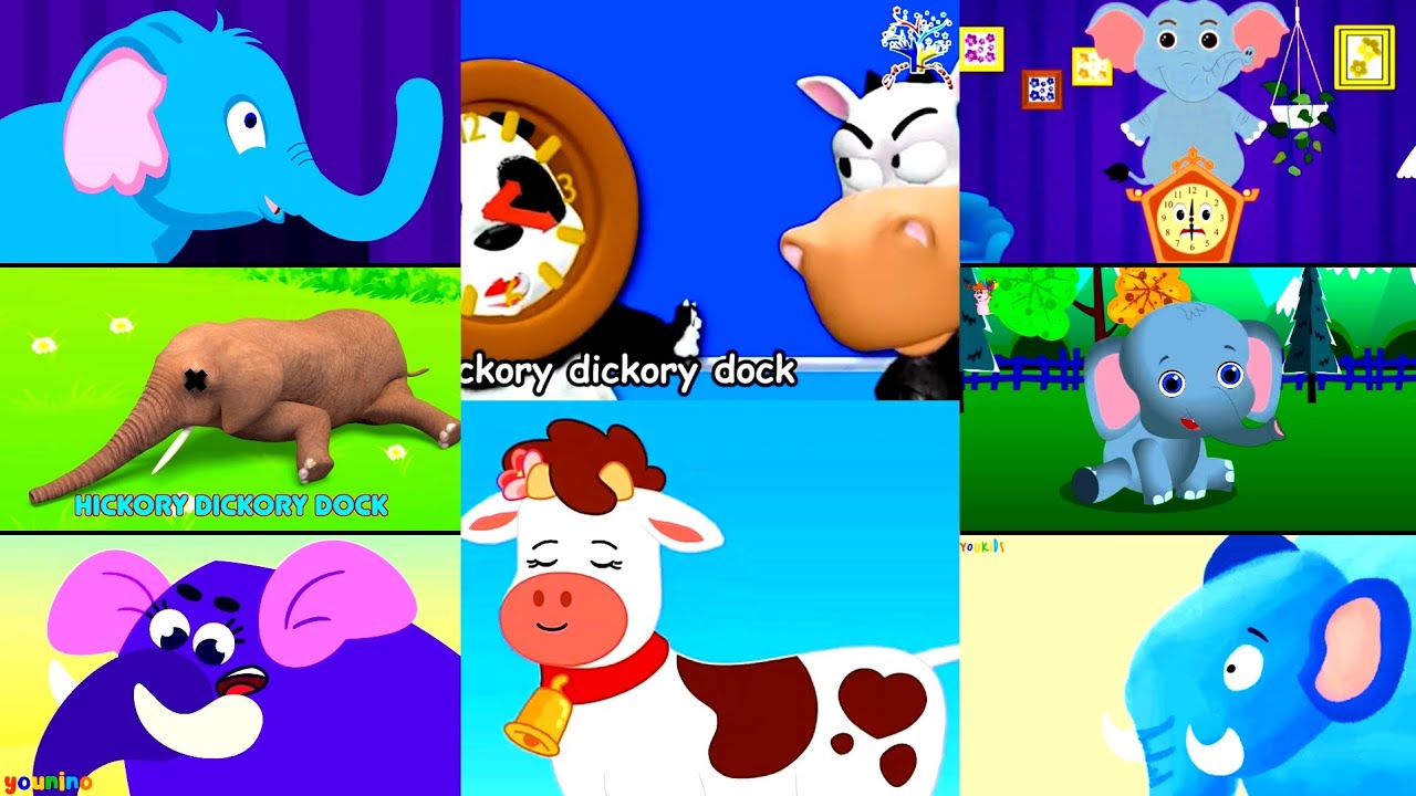HICKORY DICKORY DOCK || 2 COW & 6 ELEPHANT IN 8 CLOCK CRASHER PARTY || AUDIO & EFFECT TUTORIAL
