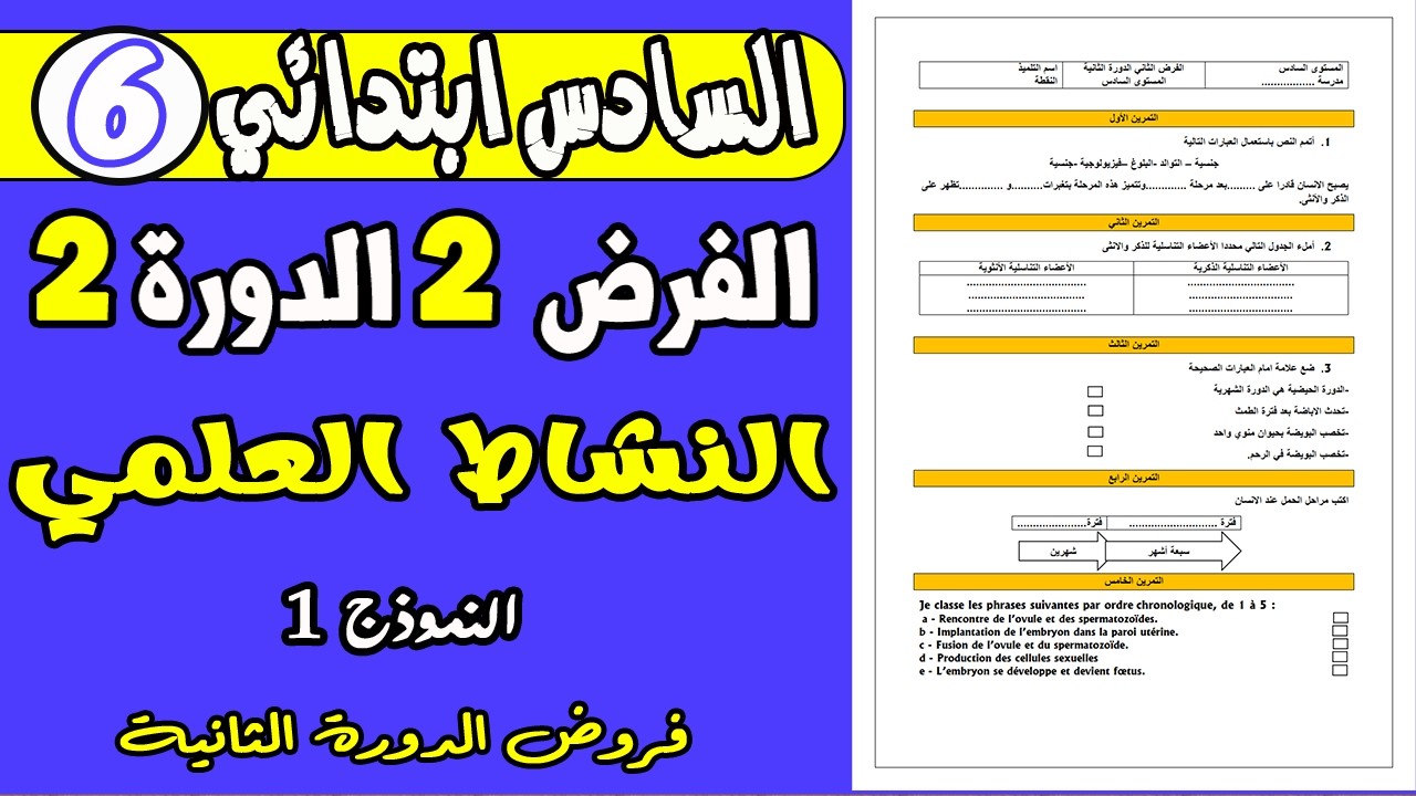 فروض المستوى السادس ابتدائي الدورة الثانية |الفرض الثاني الدورة الثانية مادة النشاط العلمي السادس ن1