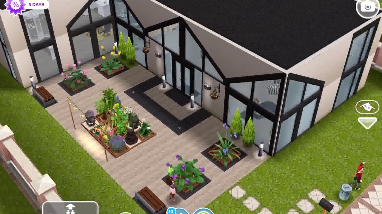 The Sims Freeplay double height mezzanine living designer house (original house design)